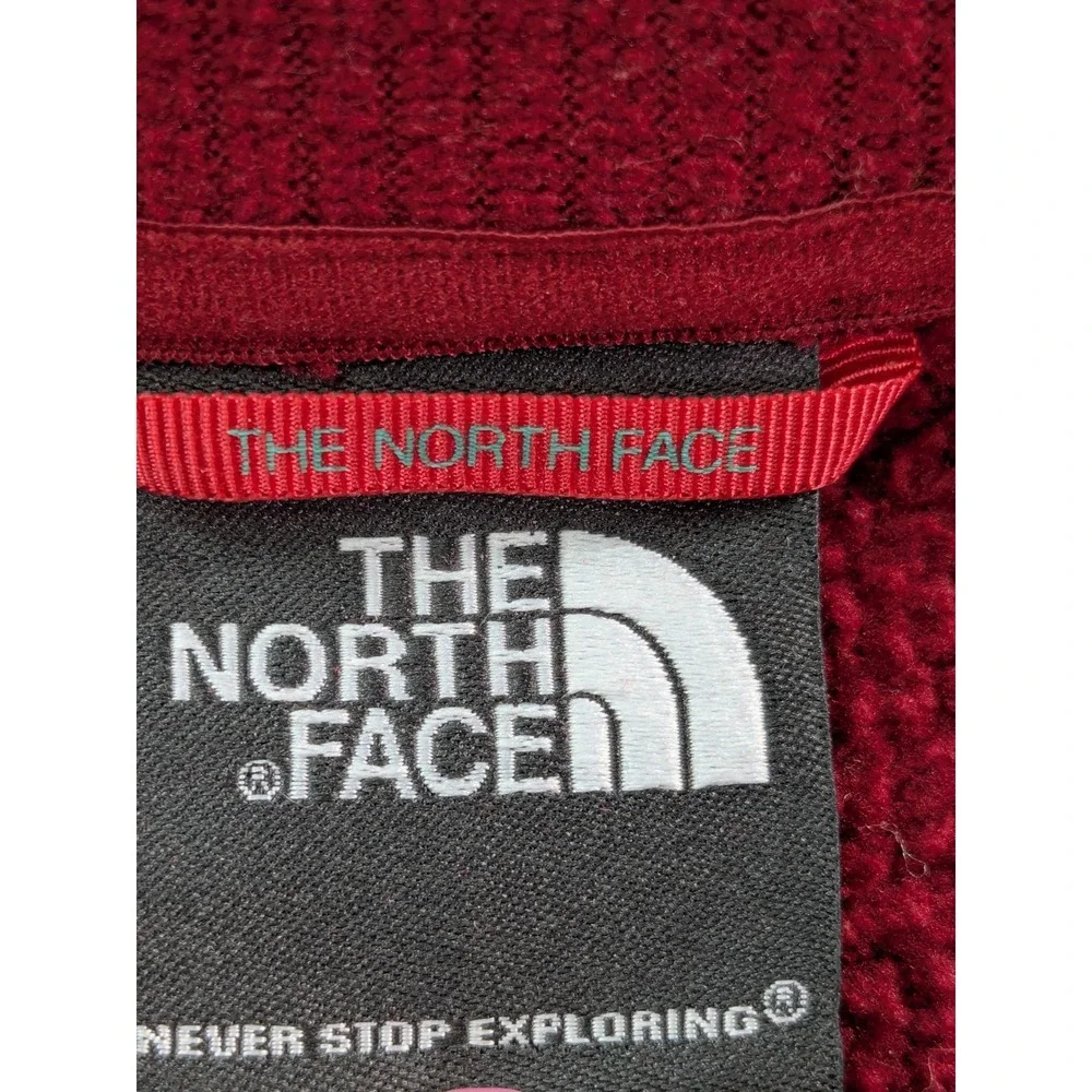 The North Face Mens XL Red Grid Fleece Quarter Zip Pullover Sweater Burgundy